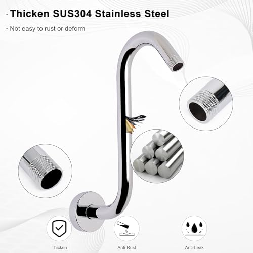 S Shaped Shower Arm, High Rise Shower Head Extension Pipe Standard 1/2" Connection with Flange, Awesome Shower Experience-Stainless Steel Bathroom Accessory(10 Inch S Shape, Chrome Finish) - color: Chrome Finish, style: 10" S Shape