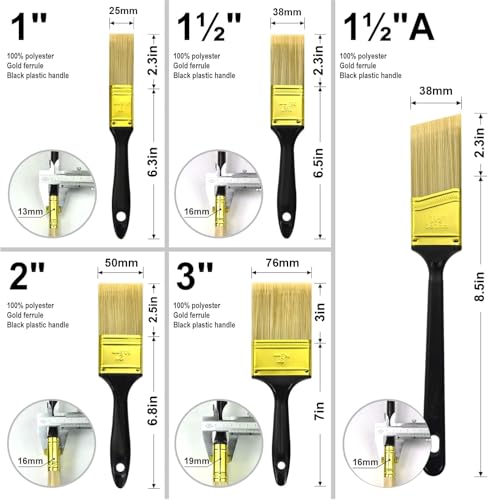 Great Andrew Paint Brushes, 30 PCS 1" 1.5" 2" 3" Flat 1.5" Angled - size: 30 PCS, 1",1.5",2",3"&1.5"A