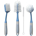 Dish Brush Set of 4 - Kitchen Scrub Brushes with Non-Slip Long Handle for Cleaning, Scrubber, Dishwashing, Dishes, Bottles, Straws, Cups, Pots & Sink, Blue - color: Blue