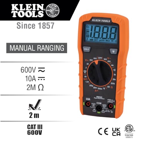 Klein Tools MM325 Multimeter, Digital Manual-Ranging 600V AC/DC Voltage Tester, Tests Batteries, Current, Resistance, Diodes, and Continuity - size: Manual-Ranging