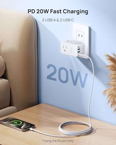 TROND 2 to 3 Prong Outlet Adapter 2 Pack, 3 AC Power Splitter with USB C - color: White, size: 2 Prong-2 Pack