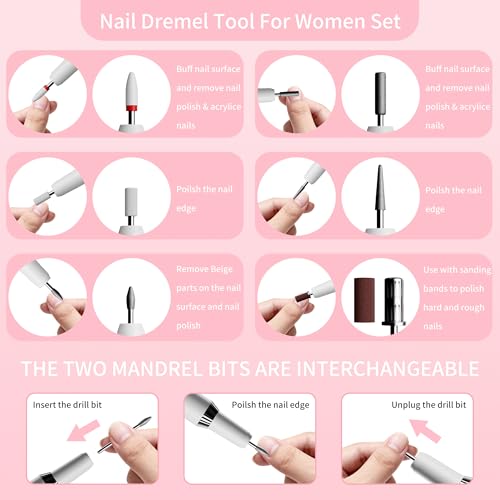 Nail Drill Kit,Nail File Cordless Nail Drill Machine for Gel Powder Nails,Professional Portable Manicure Pedicure Rechargeable Lightweight for Home Salon Use