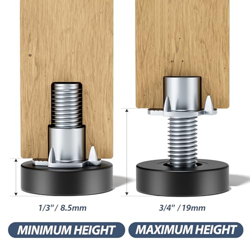 MROCO Furniture Leveling Feet 1/4"-20 UNC with T-Nuts, 12 Pack - size: 1/4"-20 / 12 Pack