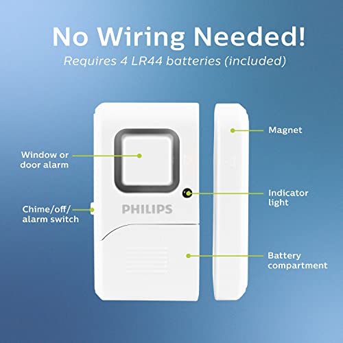Philips Personal Security Window and Door Alarm, 4 Pack, Wireless Chime - size: 4 Pack