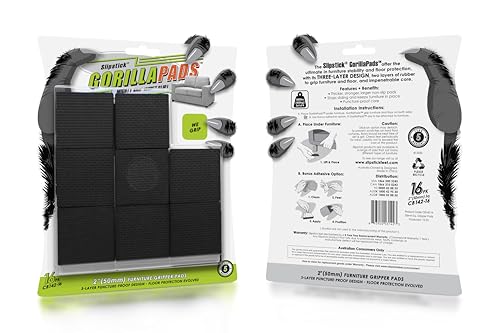 GorillaPads Non Slip Furniture Pads/Floor Gripping Pads (Set of 16 Grips) 2 Inch Square Floor Protectors for Under Furniture, Black, CB142-16 - size: 2" Square 16 Pack