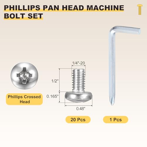 METALLIXITY Phillips Pan Head Bolt&Wrench Kit 1/4"-20x1/2 20Pcs - size: 1/4"-20x1/2"