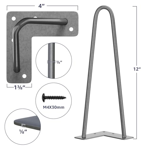 SMARTSTANDARD 12 Inch Heavy Duty Hairpin Furniture Legs, Gray 4PCS - color: Grey, size: 12 Inch