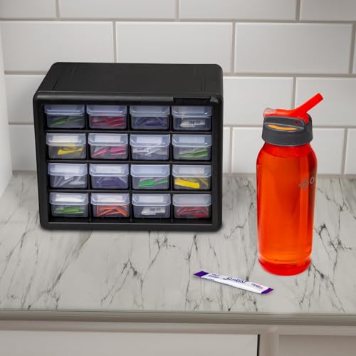 Akro-Mils 16-Drawer Plastic Storage Cabinet, 10.5"W x 6.5"D x 8.5"H, Black - color: Black, size: 16 Drawer, style: 1 Pack