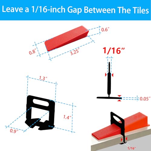 4-in-1 Tile Leveling System Kit, including tile spacers, reusable wedges, heavy-duty pliers, and a non-scratch rubber mallet; suitable for installing all types of tiles and stone (4-IN-1 Set, 1/16") - color: 4-in-1 Set, size: 1/16"