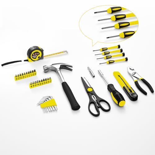 HANGYING 39-Piece Household Tools Kit, Yellow Tool Set with Storage Case - color: Yellow