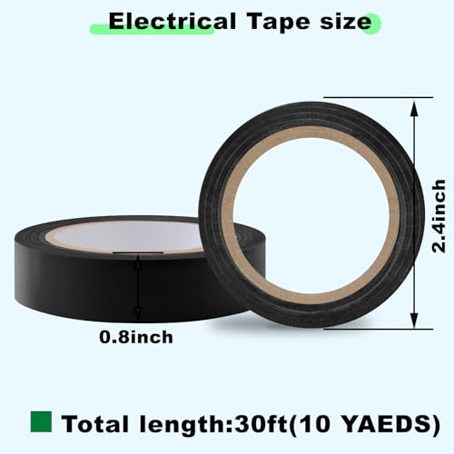 Romeda 9 Pack Electrical Tapes, Electrical Tape Water, Sun, and Oil Resistant, Electrical Tape is Suitable for Most Domestic, Commercial, and Industrial environments - Black - color: Black