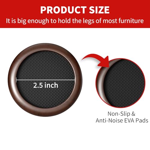 Ezprotekt 2.5 inch Non Slip Round Wood Furniture Pads for Hardwood Floors | 4 Pcs Anti Slip Furniture Coaster for Chair Sofa Bed Couch, Furniture Cups with Anti-Slide EVA Anti-Scratch (Dark Brown) - size: 2.5 inch