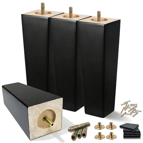 SHANJUE 8 Inch Black Couch Legs - Square Wood Sofa Legs for Furniture, 4PC - size: 8 inch