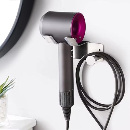 Hair Dryer Holder, Hair Dryer Holder Wall Mounted, Self Adhesive Blow Dryer Holder, Stainless Steel Dyson Hair Dryer Holder, Hairdryer Holder for Bathroom BANJEKT - color: Silver 1