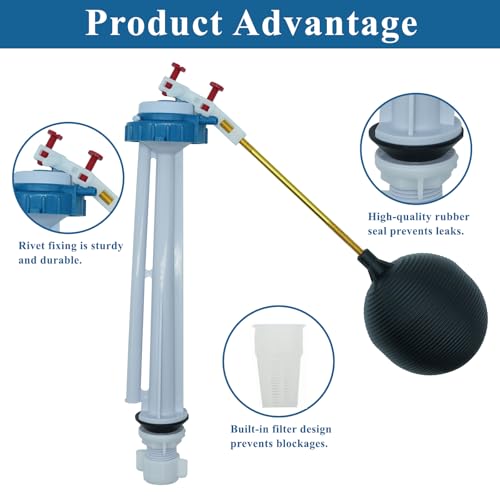Banhey Toilet Float Fill Valve Replacement Kit, Universal Toilet Repair Kit, Includes G3/4" Inlet Fill Valve, Float Ball, and Lever Arm, Adjustable Water-Saving Design WC Repair Parts