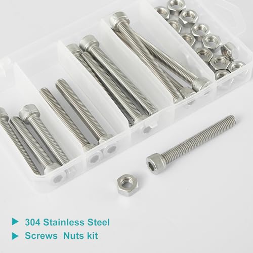 30PCS M8 x 50mm 60mm 70mm 80mm, Hex Socket Head Cap Screws Bolts Nuts Kit, Stainless Steel 304, Metric Allen Drive, Fully Threaded - size: Socket M8x50/60/70/80mm
