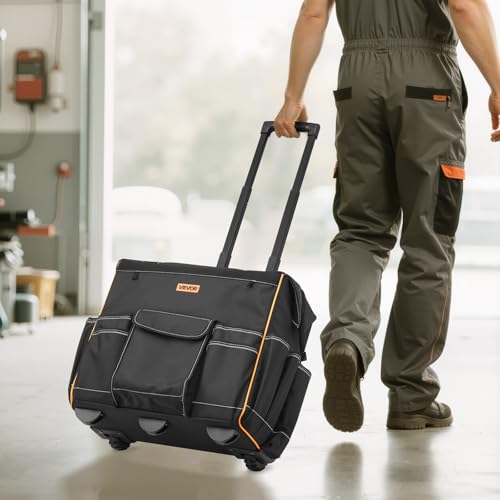 VEVOR 18" Rolling Tool Bag, 110lbs Load Capacity, 25Pockets Heavy Duty Roller Tool Bag w/Adjustable Telescoping Handle & Stable Base, Toolbag Organizers with Wheels for Electrician, Construction - style: Tool Bag