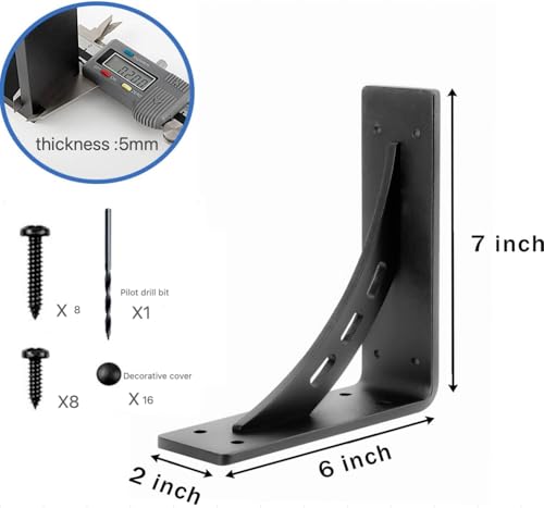 7 inch x 6 inch Heavy Duty Shelf Brackets , Max Load 1100 Lbs ,Premium Alloy Metal Mantel Brackets (Set of 2) Fireplace Mantel Brackets - Countertop Support (7" x 6" ) - size: 7 inch x 6 inch