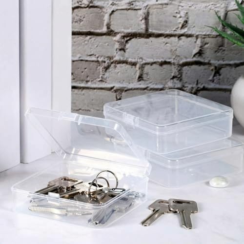 SATINIOR 24 Packs Small Clear Plastic Beads Storage Containers Box with Hinged Lid for Storage of Small Items, Crafts, Jewelry, Hardware(3.7 x 3.7 x 1.2 in) - size: 3.7 x 3.7 x 1.2 in