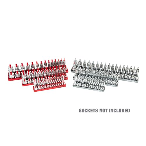 OEMTOOLS 22413 6-Pc SAE & Metric Socket Tray Set for Sizes 1/4", 3/8”, 1/2" - color: Red/Grey