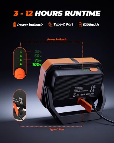 Rechargeable Work Light, 2000LM Magnetic Work Light with 4 Lighting Modes - color: Orangish
