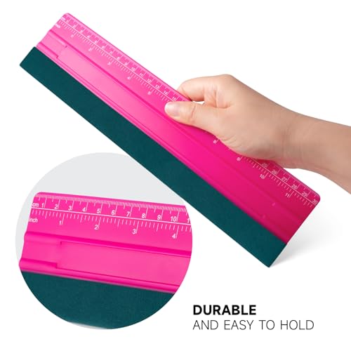 FOSHIO Professional Squeegee for Vinyl, Decals, Sticker Paper, Wallpaper, Window Film, Craft, Suede Felt Squeegee Smoothing Tool with Ruler, Pink (12 inches) - size: 12 inches