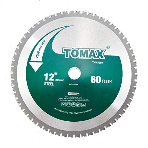 TOMAX 12 Inch 60 Tooth Industrial Level Steel and Ferrous Metal Saw Blade with 1 Inch Arbor - size: 12" 60T