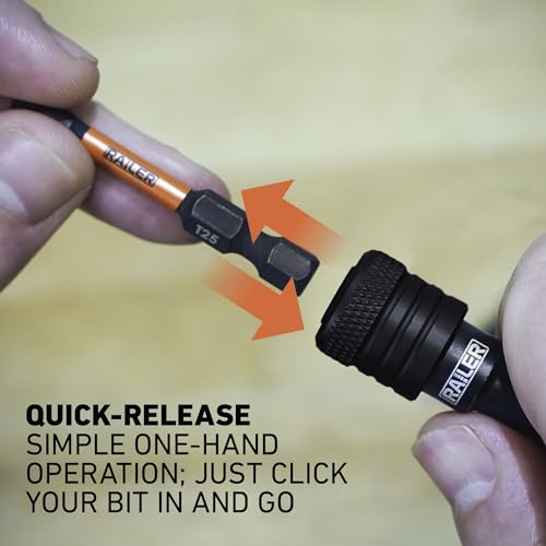 RAILER 5pk 1/4 Inch Hex Bit Holder Key Chain w/Quick Release & Carabiner - color: Black