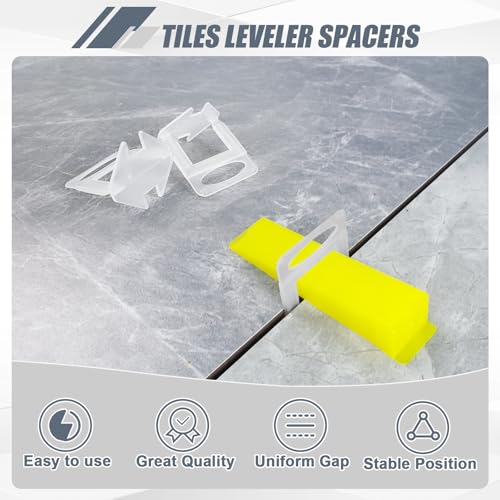Storystore 4500pcs Tile Leveling Clips 1/16 Inch Tiles Spacers with Hammer - size: 1/16 Inch 4500 Spacers + Hammer