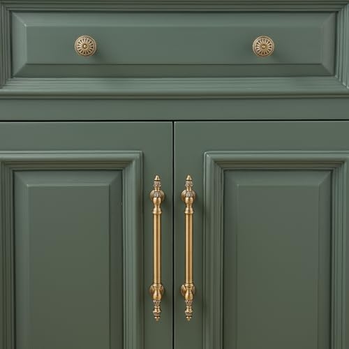 5 Pack | Cabinet Knobs | Solid Brass | 1-5/16 Inch Diameter | Brushed Antique Brass |Classic Cabinet Knobs for Furniture Kitchen ＆ Bathroon Fixture - size: 1-5/16 Inch Knob