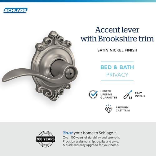 SCHLAGE Accent Lever with Brookshire Trim Bed and Bath Lock in Satin Nickel - color: Satin Nickel, size: Brookshire