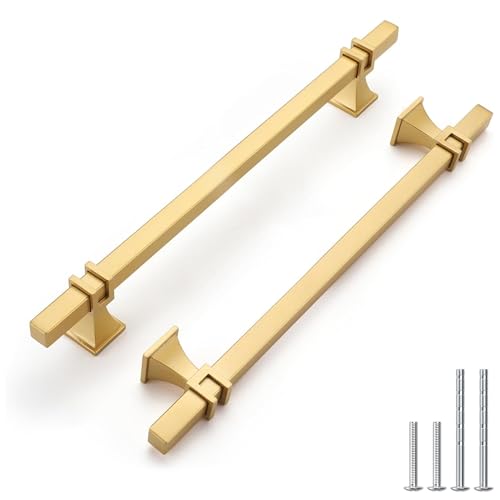 Haliwu 10 Pack 6-1/4 Inch Gold Cabinet Handles Brushed Brass Drawer Pulls - color: Matte Gold, size: Hole Center Spacing：160mm (6-5/16 inch)