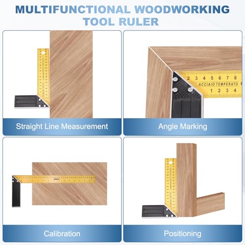 HARFINGTON 2Pcs Woodworking Square Ruler 16" Carbon Steel Try Square Metric Precision Framing Carpenter Tool Right Angle Ruler with Aluminium Handle for Professional Carpentry, Yellow Black - size: 16"