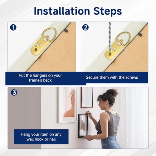 D-Ring Picture Hangers Kit, 40 Single Hole & 20 Double Hole Hangers with 80 Screws, 50 lb Load Heavy Duty Picture Hanging Hardware for Picture Frame Mirrors Canvas (Gold) - size: Gold