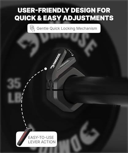 DMoose Fitness Barbell Clips 2 Inch (Pair) - Quick Release Olympic Barbell Clamps & Collars with Anti Slip TPR Grip for Secure Weightlifting and Powerlifting - Weight Clips for Bars at Home or Gym - color: Black, style: Non Magnetic