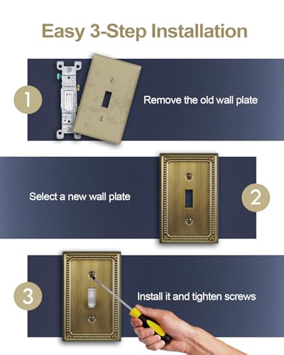 Switch Plates Outlet Covers, 4-Pack Antique Brass Metal Wall Plates - color: Antique Brass, size: 1 Toggle 4PK
