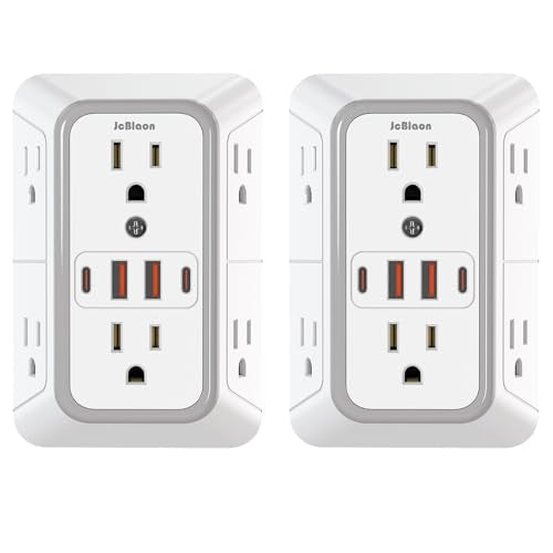 2 Pack Outlet Extender Surge Protector, 6 Outlet Splitter with 4 USB Outlet (2 USB A,2 USB C), 3Sided Power Strip with Adapter Spaced Outlets for Home, Office, Travel(White)-ETL - color: White 2PCS