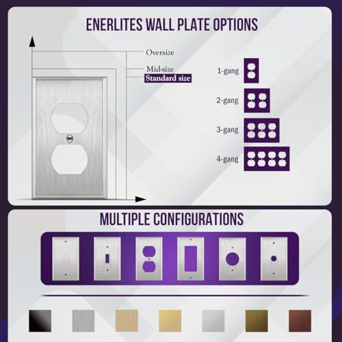 ENERLITES Duplex Receptacle Outlet Metal Wall Plate, 1-Gang, Silver - color: Stainless Steel, size: Standard Size