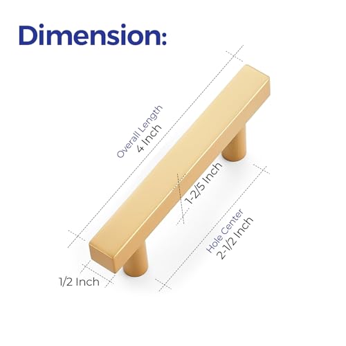 Ravinte Champagne Gold Handles Square Cabinet Hardware 2-1/2 Inch 10 Pack - size: 2-1/2" Hole Center