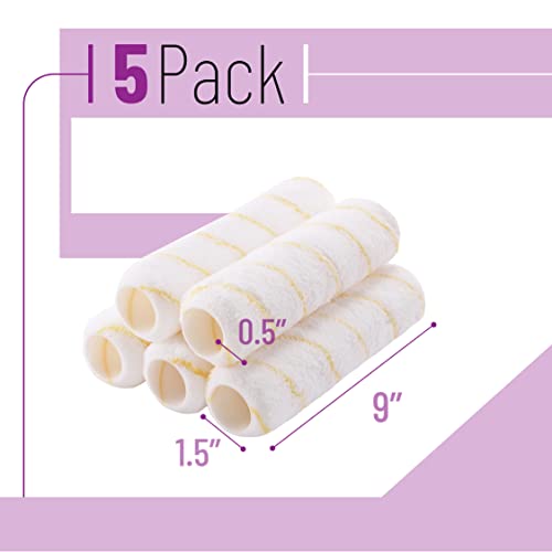 Bates- Paint Roller Covers, 9 Inch, 5 Pack 1/2" Nap - color: Yellow Stripes, size: 9 Inch, 5 Pack