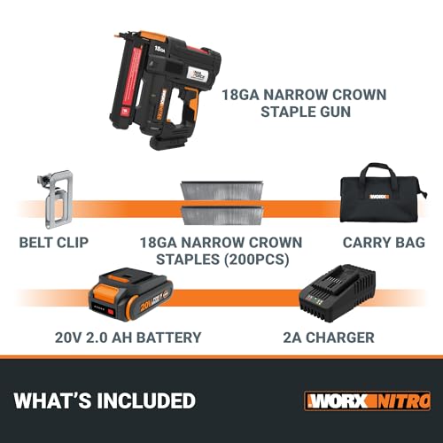 WORX Cordless Narrow Crown Stapler, 20V 18GA Nail Gun, WX844L - style: 18Ga Narrow Crown Stapler Kit (Battery & Charger included)