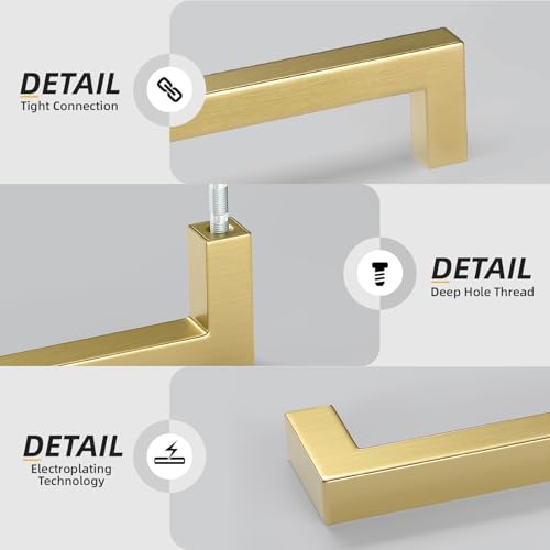 Goldenwarm Gold Cabinet Pulls Kitchen Cabinet Door Handle - LSJ12GD90 Brushed Brass Drawer Pulls 3.5 Inch Hole Center Modern Square Cupboard Handles Hardware Dresser Knobs 25 Pack - color: Gold, size: 3-1/2in Hole Centers