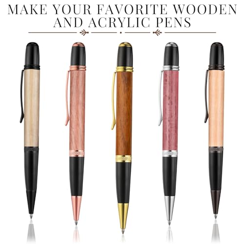 Colarr 10 Set Pen Making Kit Include 10 Woodturning Pen Kit 10 Exotic Wood Pen Blanks Twist Ballpoint Pen Kit with Refill Copper Pen Turning Supplies for DIY Pen Making Classroom Teacher Student Gift