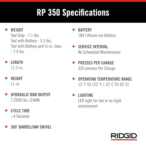 RIDGID 67063 RP 350 ProPress Pressing Tool and Battery Kit with ProPress Tool, 18-Volt Battery, Charger, and Case - style: Battery Kit (No Jaws)