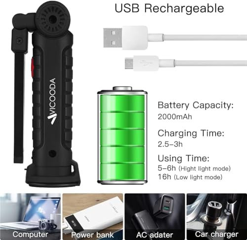 Rechargeable LED Work Light with Magnetic Base, USB 360° Rotating Magnetic Light, 5 Mode Mechanic Flashlight for Car Repair, Emergencies, Tight Areas (3 Pack) - size: 3 Pack