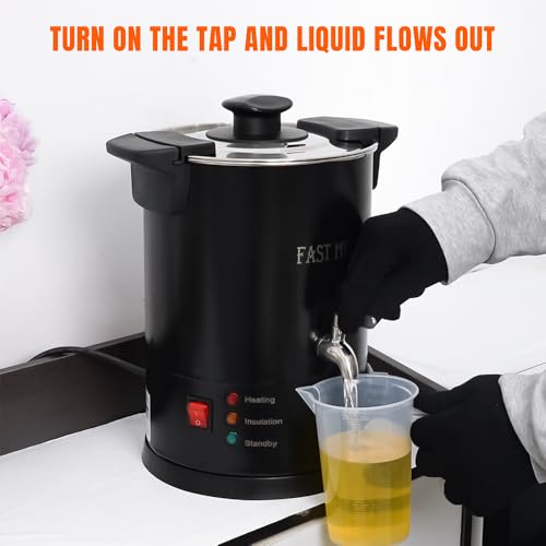 FAST MELT 5 Liter Wax Melter for Candle Making, Electric Wax Melting Pot with Easy Pour Spout & 30-110C Temp Control, Easy Clean for Home Candle Business Starter (Heat Gun + Gloves + Measuring Cup)