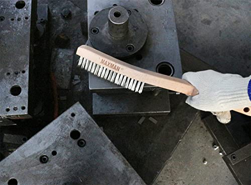 MAXMAN Wire Brush, Heavy Duty Carbon Steel and Stainless Steel Wire Brushes for Cleaning Rust, Grill, Paint Removal, Welding, Stiff Bristle Metal Brush with 14" Long Beech Wood Handle, Large, 2Pcs - style: 1 Stainless Steel Brush+ 1 Carbon Steel Brush