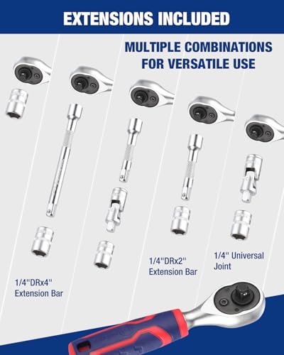 WORKPRO 34 PCS 1/4" Drive Mini Socket Ratchet Wrench Set, Socket & Bit Head - style: Dual-Head Ratchet Bit-Rich Set