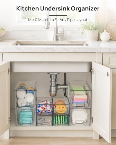 Vtopmart 8 Pack Clear Pull-Out Under Sink Organizer Set (4 Large & 4 Small) - style: 4 Large+4 Small