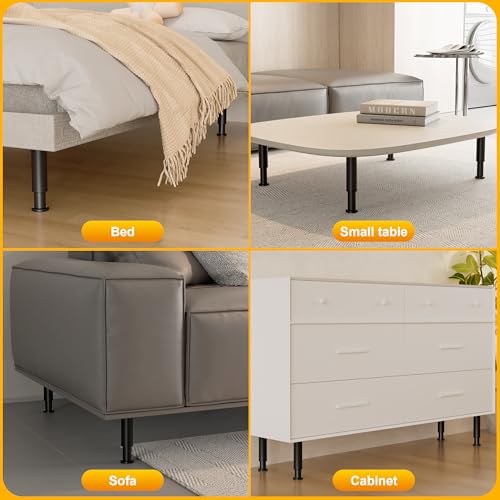 Wlrrcwdttc 4 Pcs Adjustable Bed Support Legs for Bed Frame/Bed Center Slat, Metal Adjustable Furniture Legs 7.08-13 inch for Bed/Sofa/Cabinet/Couch/Dresser/Table, Thickened Heavy Bed Replacement Legs